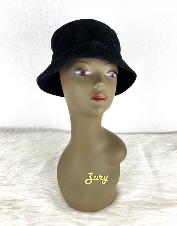 80s Sima International Black Suede Bucket Hat Size
