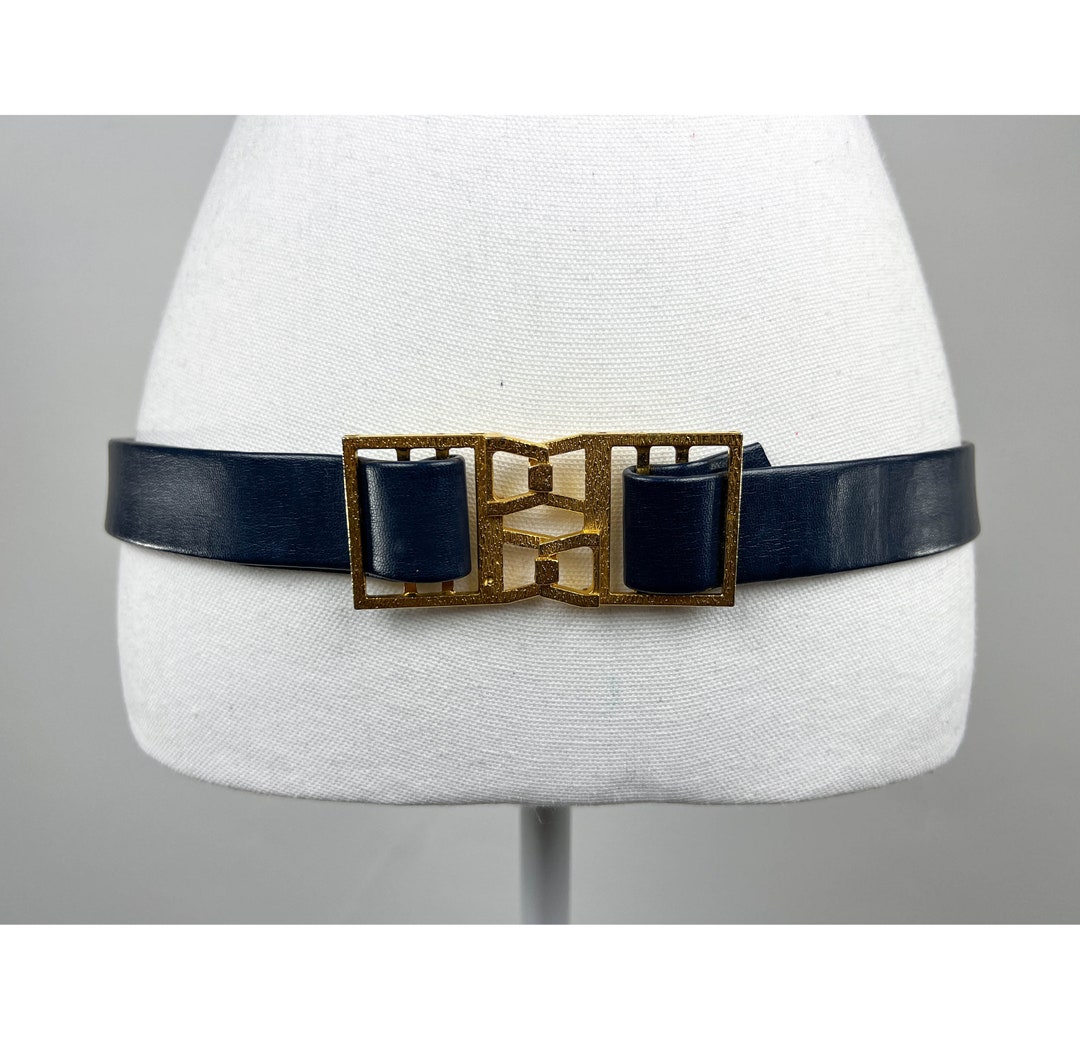 Vintage 1960s Adjustable Pleather Belt With Interlocking Buckle, 60s