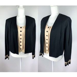 Vintage 1990s Virgo II Blazer Jacket with Built in Vest Women&#39;s Size 14, 90s Women&#39;s Tuxedo Style Blazer Jacket in Black and Beige Size 14