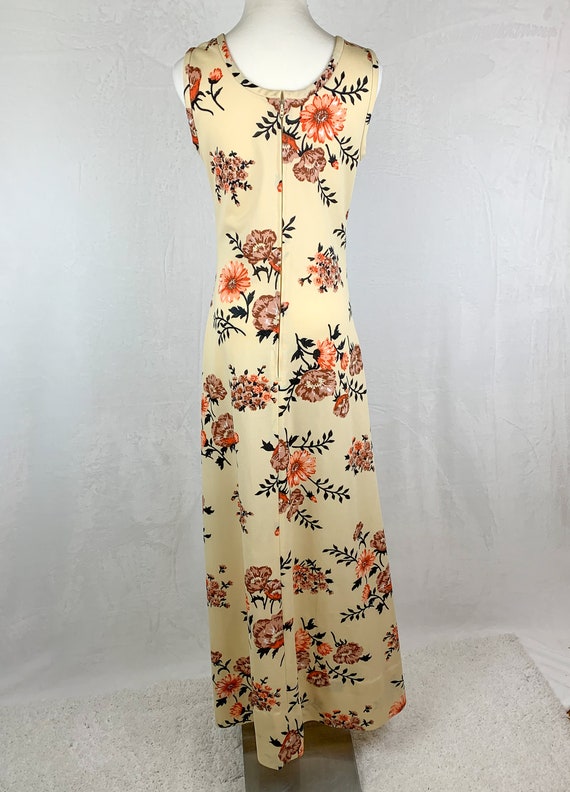 70s Cream Floral Maxi Dress, 70s Sleeveless flora… - image 7