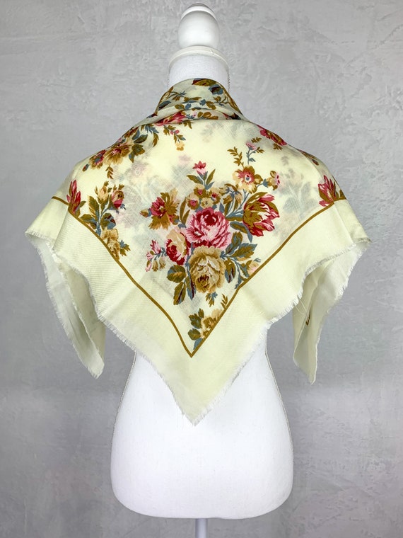 Vintage 1970s Floral Shawl Scarf, 70s Cream Floral