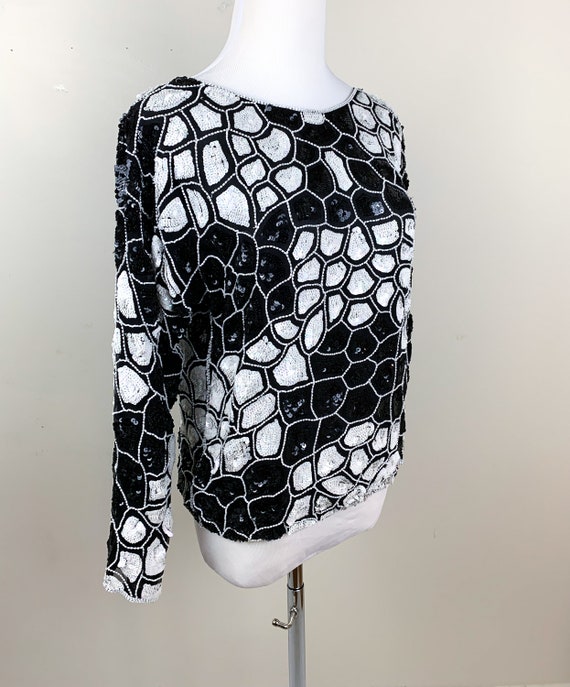 80s Black and White Beaded Top Size Medium, by Do… - image 3