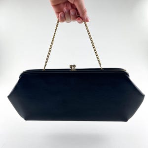 1960s Black Hinged Oblong Purse, Vintage 60s Black Vinyl Handbag Convertible Clutch, Quirky 60s Handbag, MCM Black Purse, Vintage Handbag