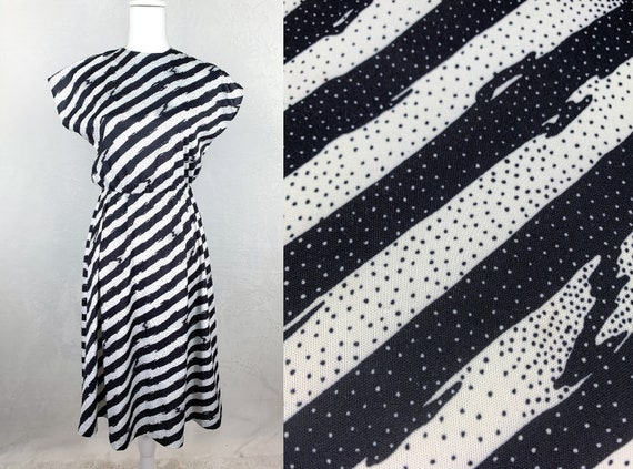 80s Anthony Richards Black and White Striped Dress