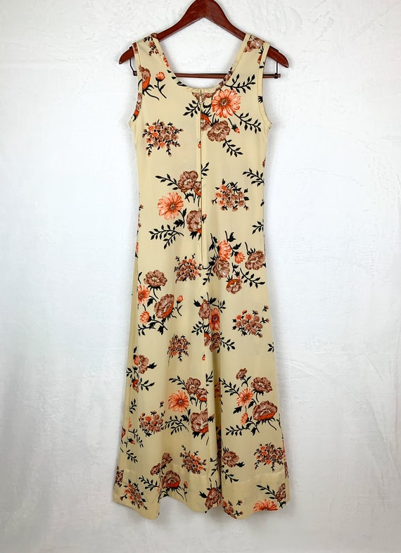 70s Cream Floral Maxi Dress, 70s Sleeveless flora… - image 9