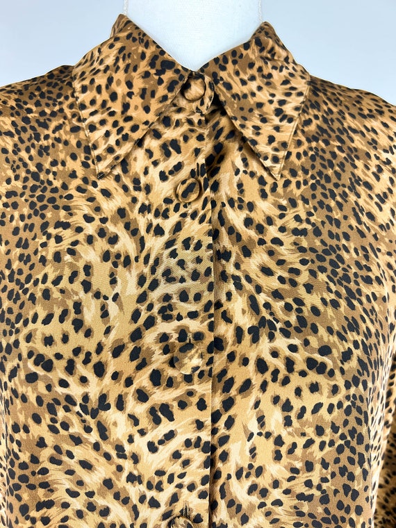 Vintage 90s Tess Petite Leopard Print 100% Silk B… - image 7