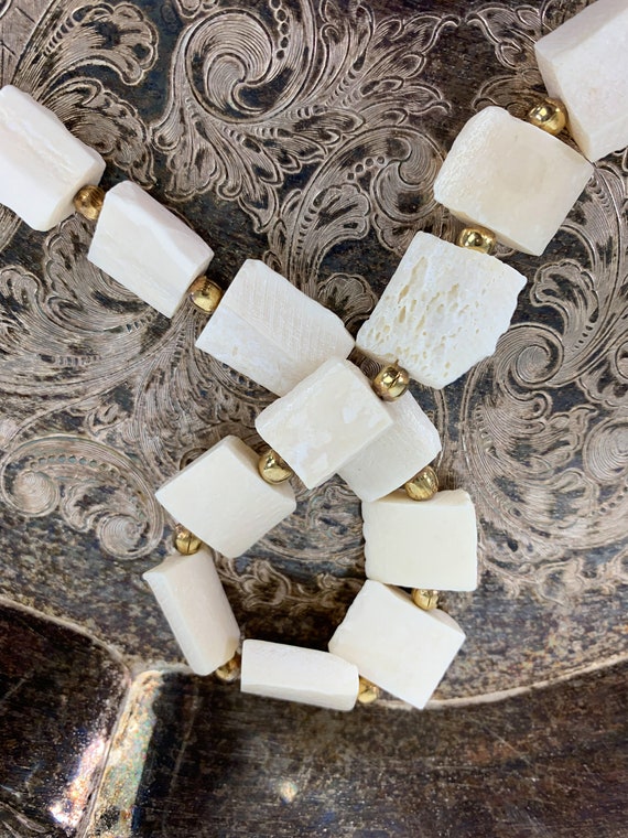 Vintage 80s Bone Chunk Beaded Necklace, 1980s Bon… - image 8