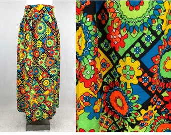 Falda maxi con estampado psicodélico de los años 60, falda maxi psicodélica de los años 60, falda maxi hippie de los años 60, falda hippie vintage de los años 70, falda maxi vintage de los años 70