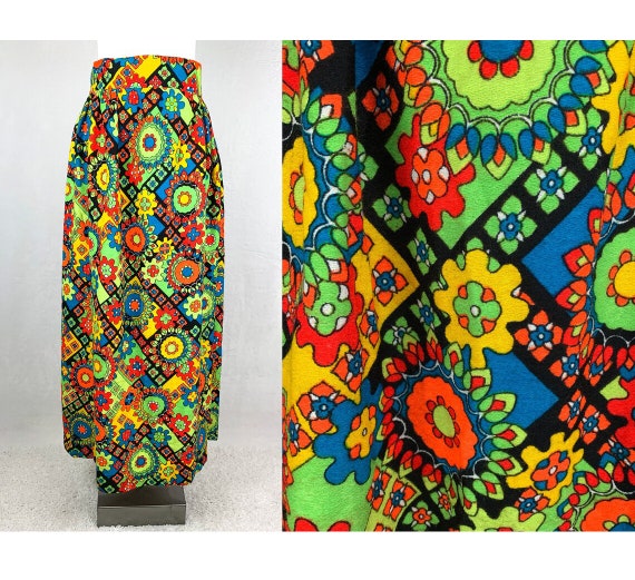 1960s Psychedelic Print Maxi Skirt, 60s Psychedel… - image 1