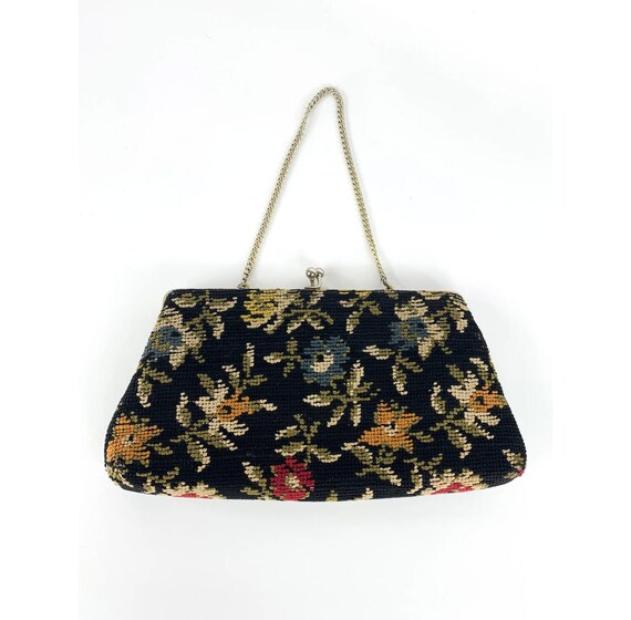 Vintage 1960s Carpet Bag Purse, 60s Tapestry Clut… - image 1