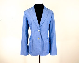 1970s Light Blue Denim Blazer, 70s Joyce Jaguar Collection Blazer, Vintage Women's Blue Blazer, Mary Tyler Moore Blazer, 70s Women's Blazer