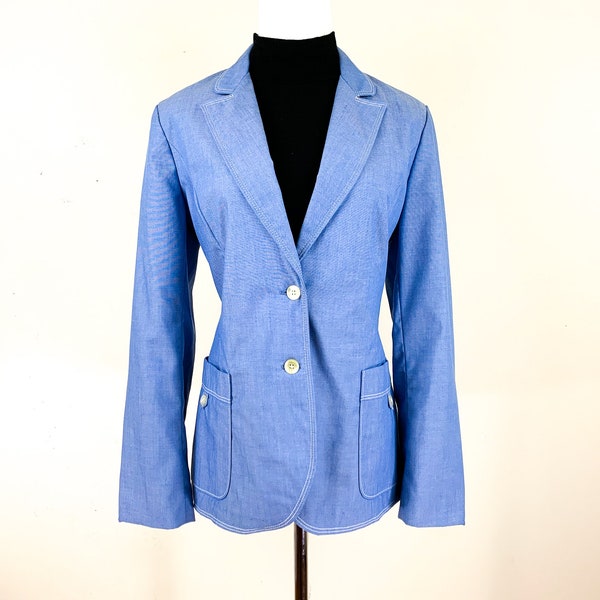 1970s Light Blue Denim Blazer, 70s Joyce Jaguar Collection Blazer, Vintage Women's Blue Blazer, Mary Tyler Moore Blazer, 70s Women's Blazer