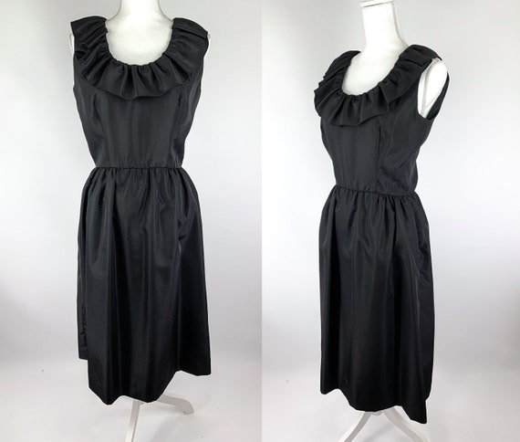 60s 70s Little Black Dress Size 10, Vintage 1960s Black Dress With Ruffled  Neckline, 60s Black Dress With Fitted Bodice and Pockets Size 10 - Etsy