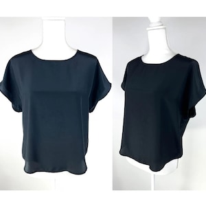 Vintage 1980s Separate Issue Slinky Black Top Size Small, 80s Silky Black Batwing Blouse Sz S, 80s Black Crop Top, 80s Basic Black Top