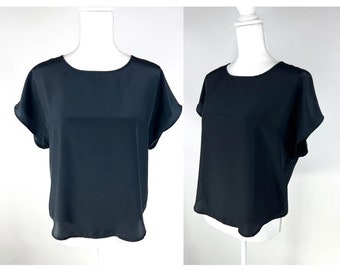 Vintage 1980s Separate Issue Slinky Black Top Size Small, 80s Silky Black Batwing Blouse Sz S, 80s Black Crop Top, 80s Basic Black Top