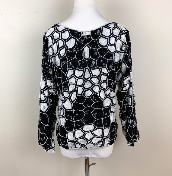 80s Black and White Beaded Top Size Medium, by Do… - image 5