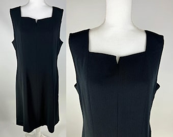 Vintage Liz Claiborne damklänning från 1990-talet, svart storlek 14, liten svart klänning från 90-talet, storlek 14, vintage Liz Claiborne-klänning med skårad halsringning