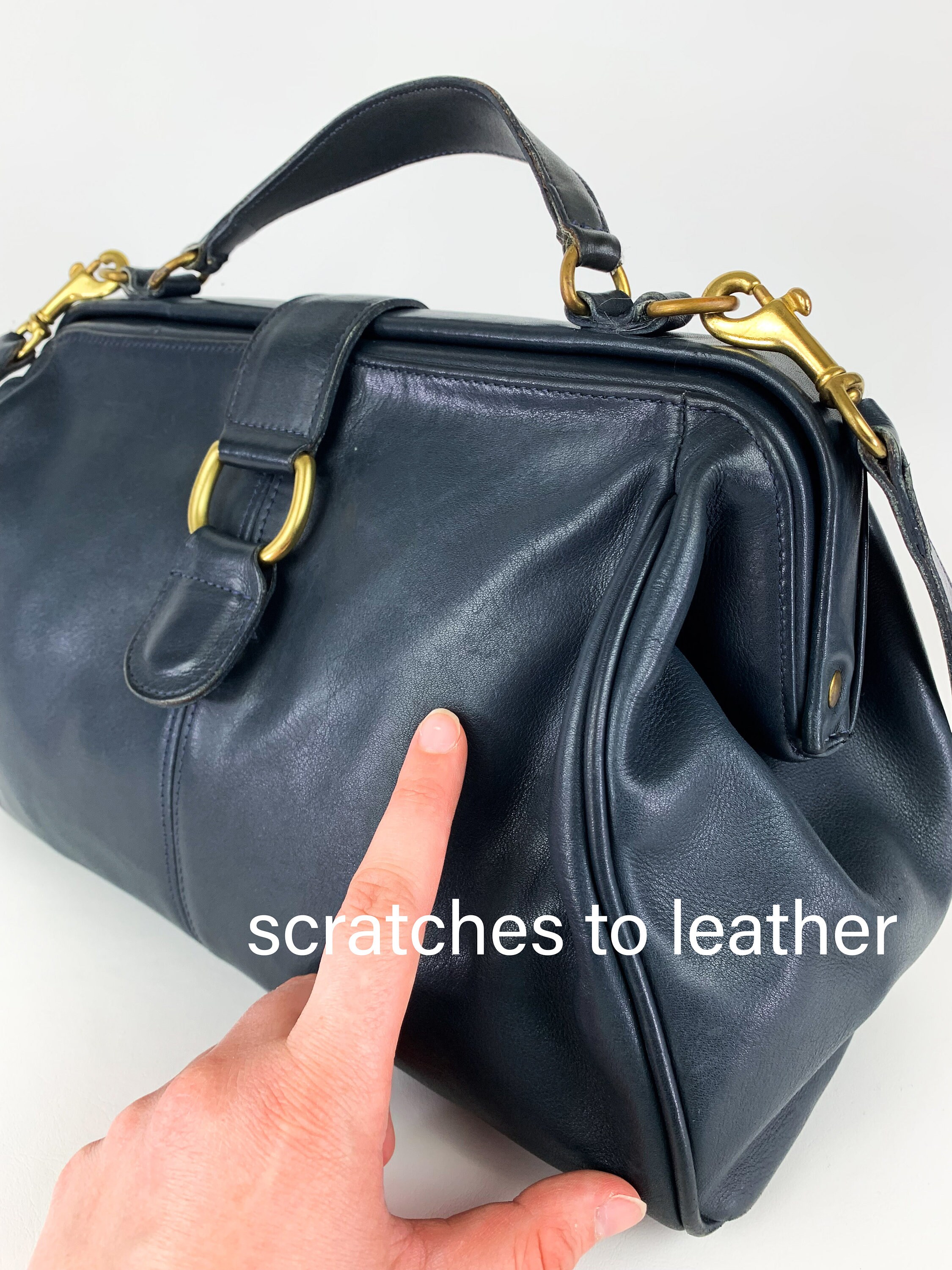 Vintage Coach Hudson Satchel Bag Doctor Bag in Navy Leather