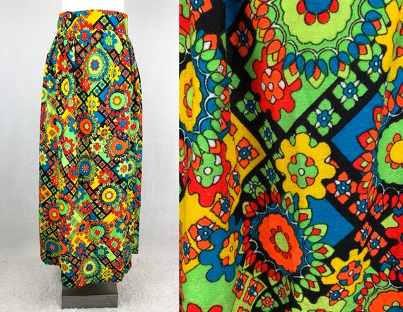 1960s Psychedelic Print Maxi Skirt, 60s Psychedel… - image 9