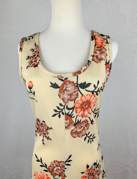 70s Cream Floral Maxi Dress, 70s Sleeveless flora… - image 3