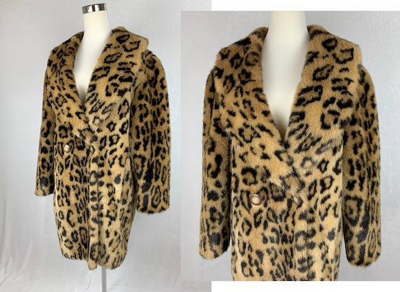 Vintage Leopard Print Coat, Vintage Faux Fur Leopa