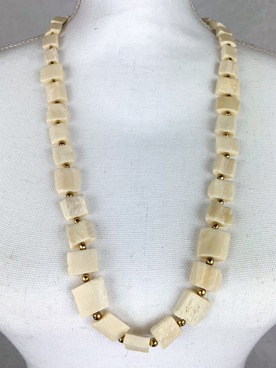 Vintage 80s Bone Chunk Beaded Necklace, 1980s Bon… - image 4