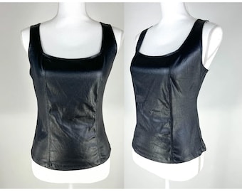 Vintage jaren 1990 ENT Entrancy Black Tank Top Women's Size Large, 90s 00s Black Wet Look Tank, 90s Goth Clubwear Tank Top Large