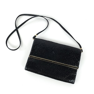 80s Whiting and Davis Black Mesh Purse Has Damage, 80s Crossbody Metal Mesh Purse by Whiting and Davis, Vintage Mesh Purse