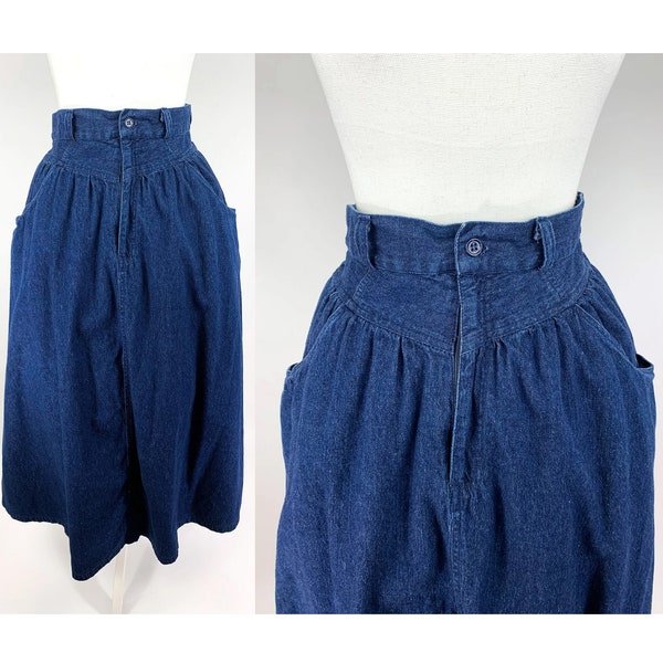 1980s Roberto Orsini Women's Denim Skirt Size 11/12, 80s Western Denim Skirt 28 Inch Waist, 80s Vintage Denim Midi Skirt with Pockets Sz 11
