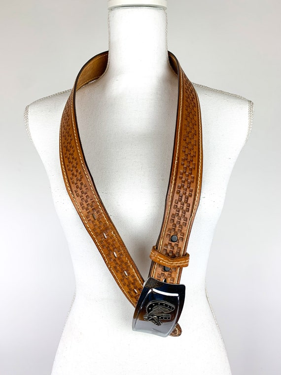 Vintage 1970s Tooled Leather Belt with Equestrian… - image 6