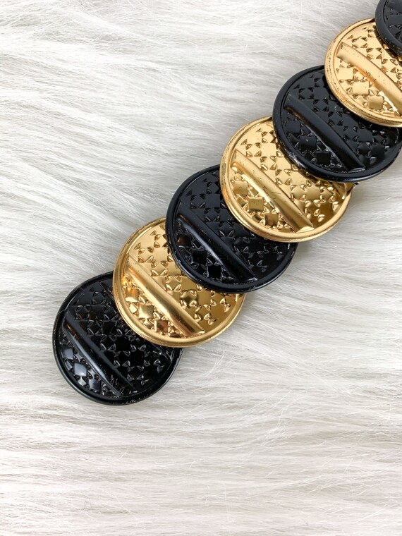 Vintage 90s Gold and Black Stretchy Coin Belt, Bl… - image 6