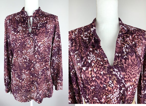 Vintage 70s Queen Casuals Floral Peasant Top with… - image 2