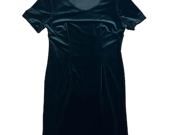 90s Betsy's Things Green Velvet Dress Sz 10, 90s Forest Green Mini Dress, 90s Grunge Velvet Dress, Vintage 1990s Velvet Dress Size 10