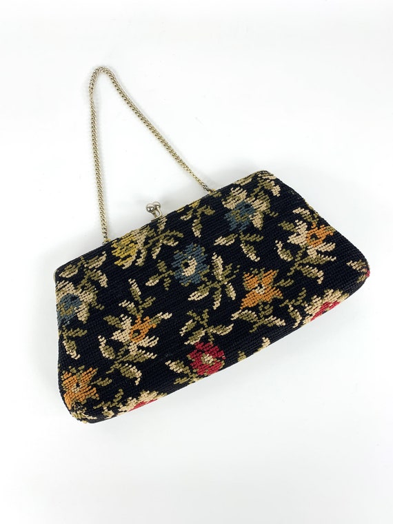 Vintage 1960s Carpet Bag Purse, 60s Tapestry Clut… - image 9