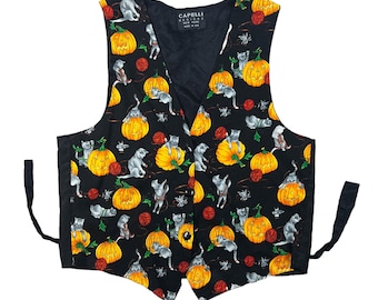 Vintage 1990s Halloween Cat Vest Size M by Capelli Designs New York, Vintage Halloween Vest, 90s Cat Vest, Cute Halloween Cat Vest