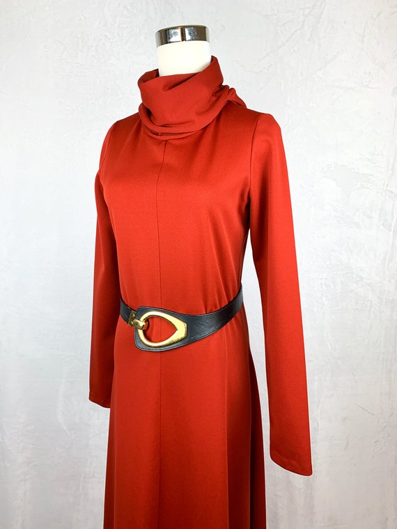 1970s Cinnamon Turtleneck Maxi Dress Medium, Autu… - image 3