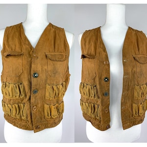 Vintage 1950s ISCO Distressed Shooting Vest Women&#39;s Size Small or Boy&#39;s Medium, 50s ISCO Duck Hunting Vest, Distressed Grungy Hunting Vest