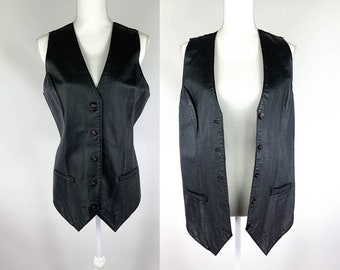 Chaleco Vintage 1990s Otelolopele Cuero Talla Grande, Chaleco Vintage Mujer Cuero Negro L, Chaleco Otelolopele Mujer Cuero Negro Talla Grande