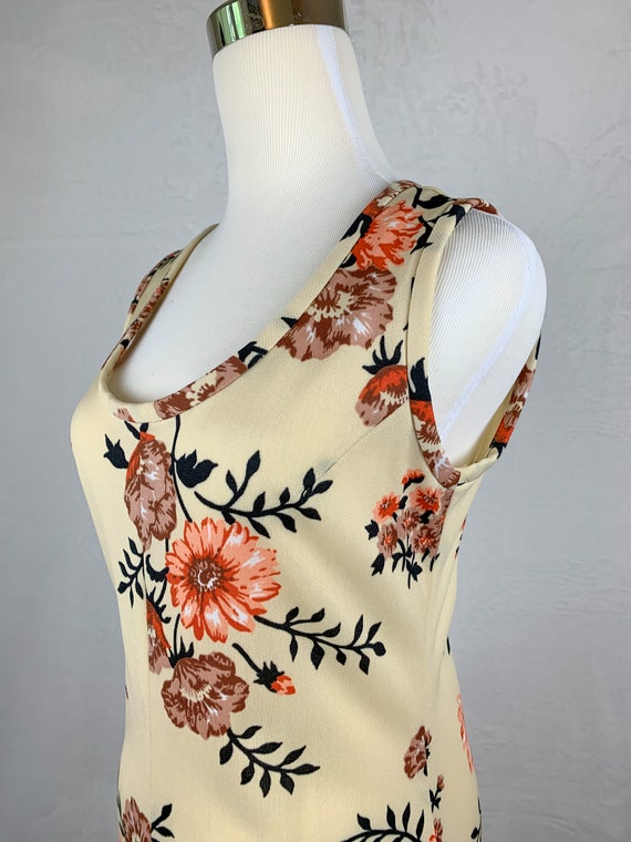 70s Cream Floral Maxi Dress, 70s Sleeveless flora… - image 10