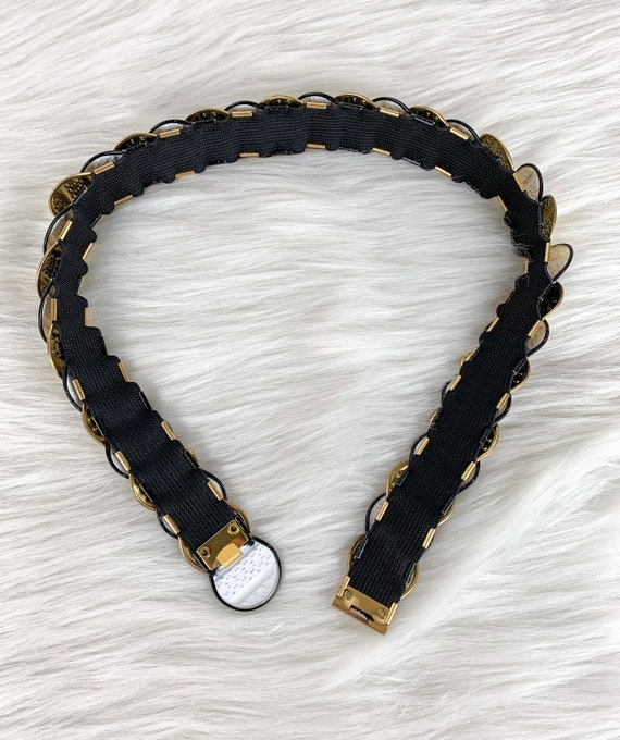 Vintage 90s Gold and Black Stretchy Coin Belt, Bl… - image 8