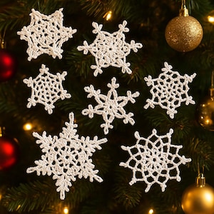 Set of handmade crochet Christmas snowflake ornaments or decor