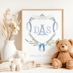 Custom Boy Crest, Boy Nursery Decor, Baby Shower Prop, Monogram Wall Art, Boy Monogram