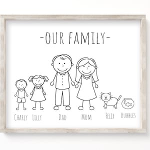 Custom Stick Figure Family, Family Illustration, Family Gift Idea, Custom Stick Family, Grandparent Gift