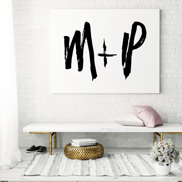 Grunge Couple Initials, Grunge Decor, Industrial Look Print, Modern Couple Print, Valentine Gift, Distressed Initials, Wall Decor