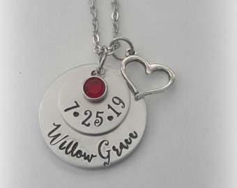 New Mommy Necklace, Personalized Hand Stamped Mother's Day Necklace, Custom stamped with name and date, New Mom Jewelry, First Mother's Day