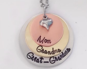 Custom Mother's Day Jewelry, Mom Grandma Great-grandma Layered