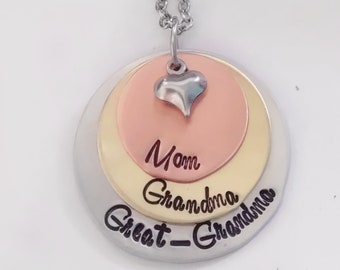 Custom Mother's Day Jewelry, Mom Grandma Great-Grandma Layered Pendant, Necklace for Mom, Engraved Jewelry, Personalized