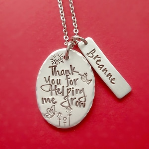 Personalized Nanny Necklace, Thank You For Helping Me Grow Personalized Necklace, Gift for Mentor, Preschool Teacher, Babysitter Gift