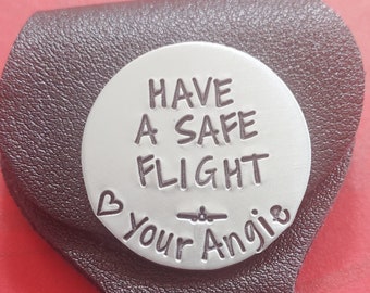 Have a Safe Flight Pocket Token, Hand Stamped Flying Gift, Custom Pilot Gift, Flight School Gift, Pilot Graduation Gift, Pocket Coin