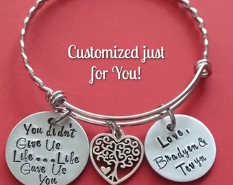 Bonus Mom Bracelet, Personalized You didn't give me life Life gave me you, Step Mom Jewelry, Mother's Day Gift, Hand Stamped, Adjustable